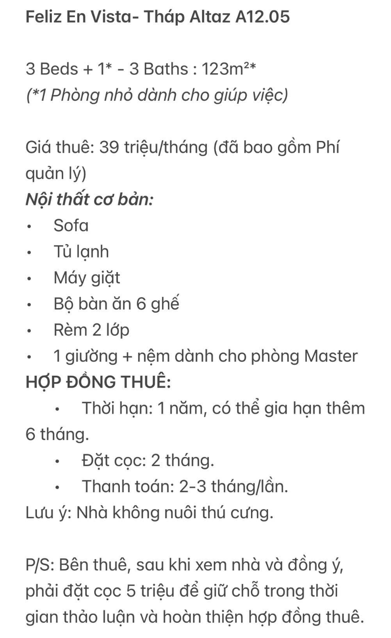 Cho Thuê Duplex 3PN Feliz En Vista FEV1535 - ảnh nhỏ 9